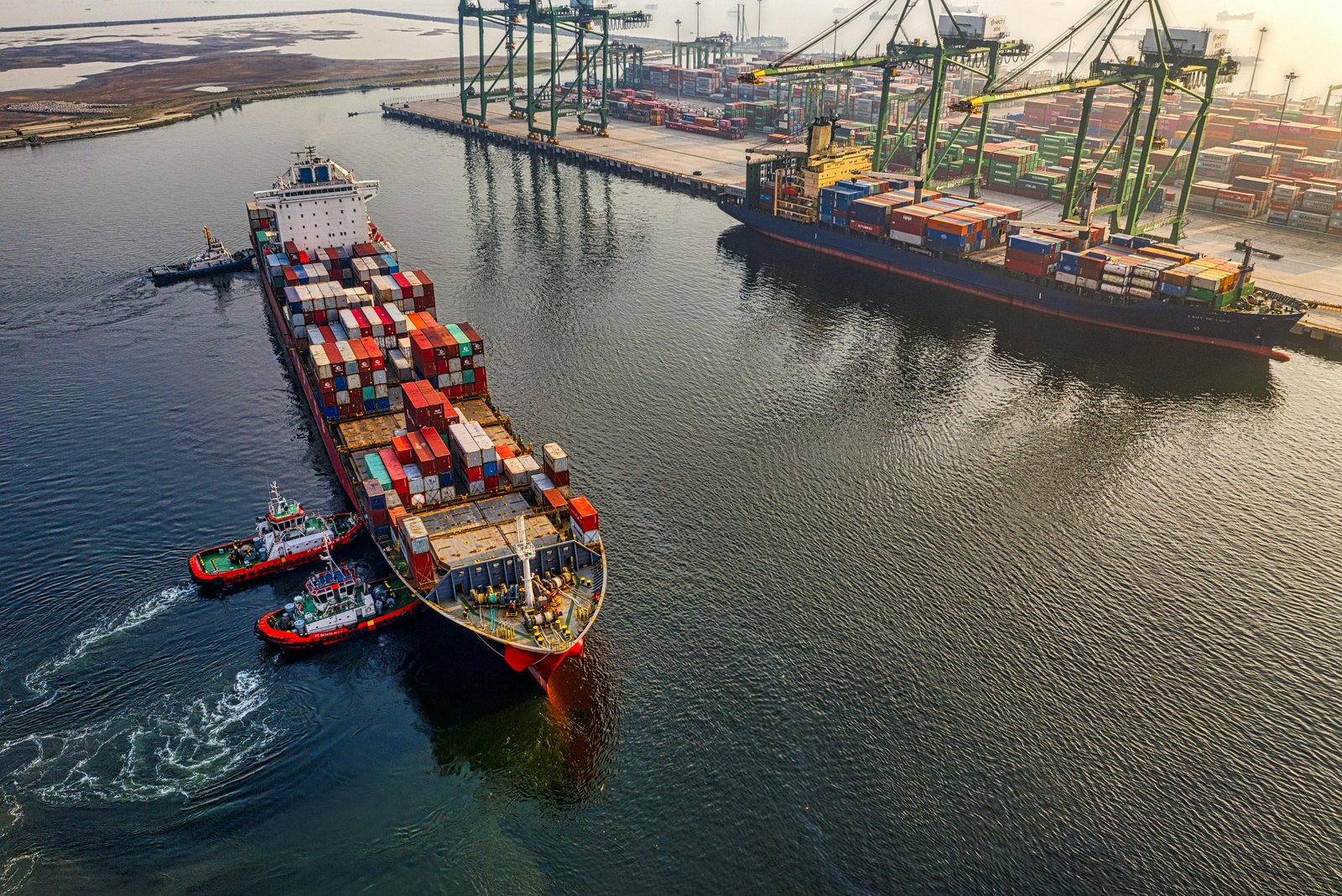 International commercial port and cargo ships
